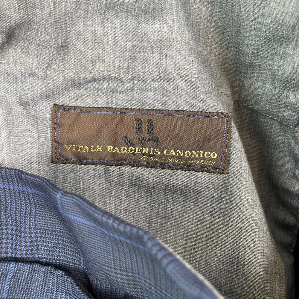 J Hilburn Mens Blue Glen Plaid Wool Dress Pants Vitale Barberis Canonico 35x29.5